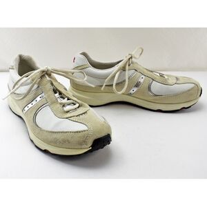 Ecco Lace-Up Sneakers Women's Size 6.5 Beige Silver Suede Leather